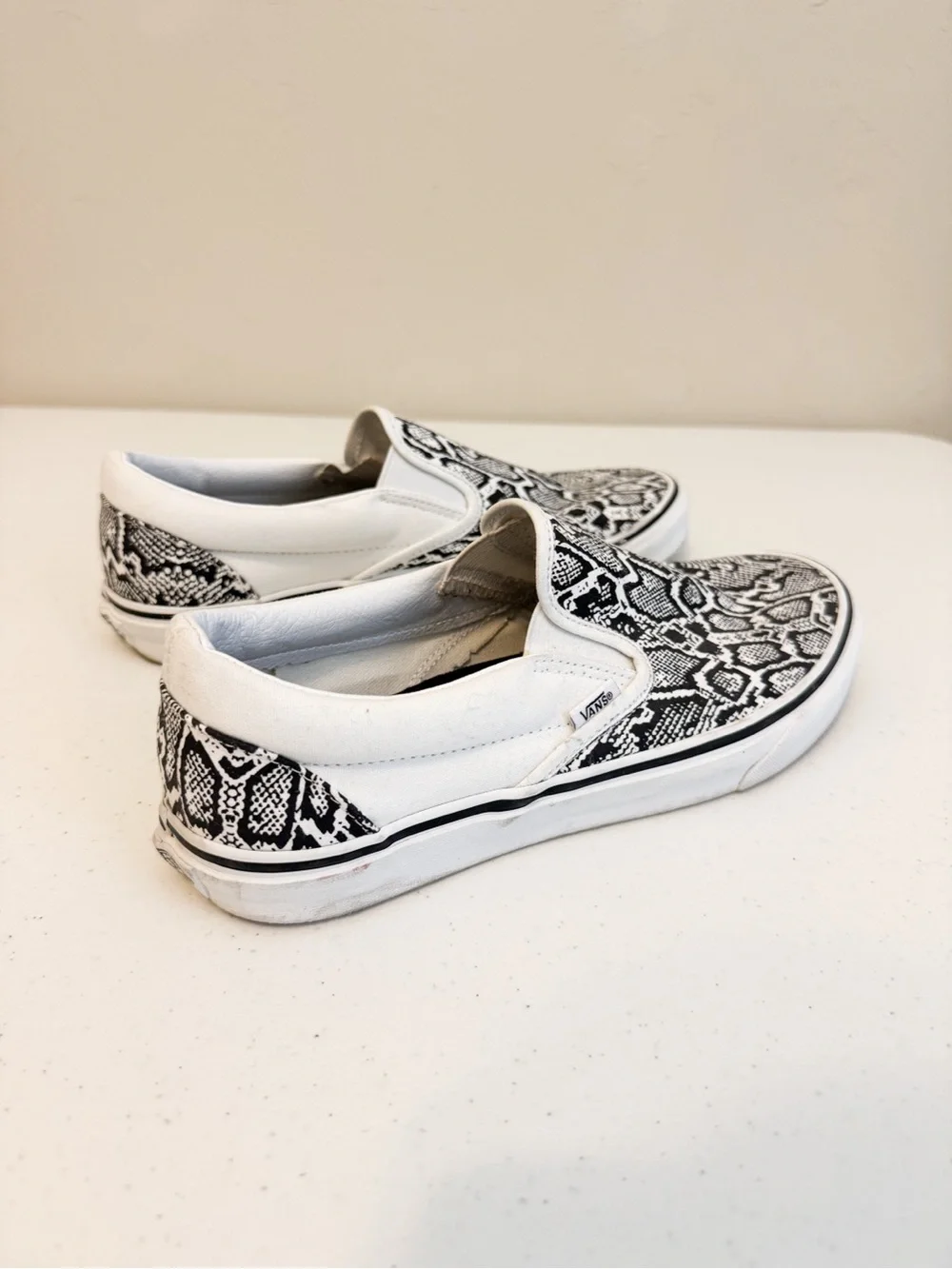 Vans Slip-On Sneakers with Black & White Snake Print